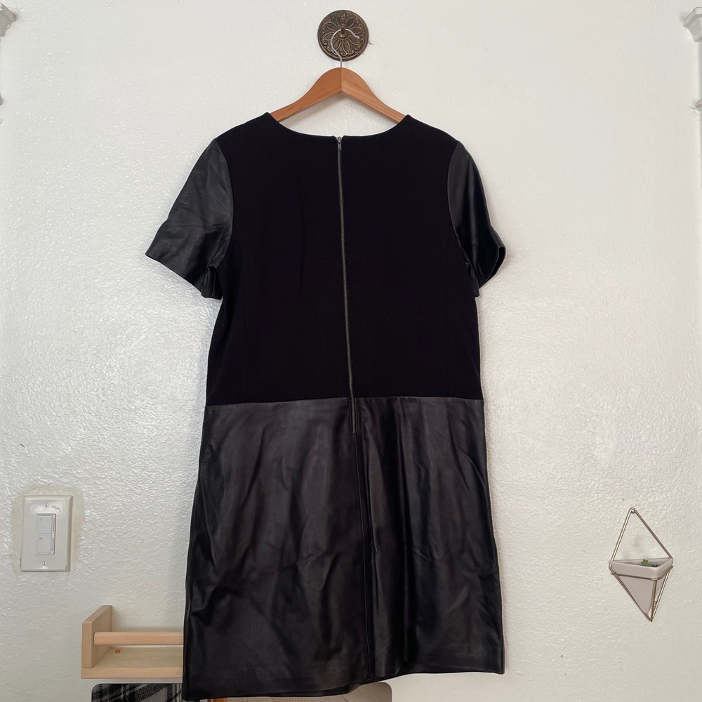 Halogen Womens Black Leather Knit Mixed Media Shift Dress Short Sleeve Size L